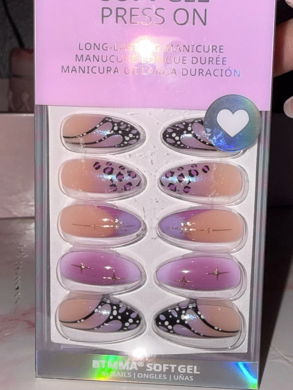 BtartBox Soft Gel Press On Nails – Pink & Purple Design